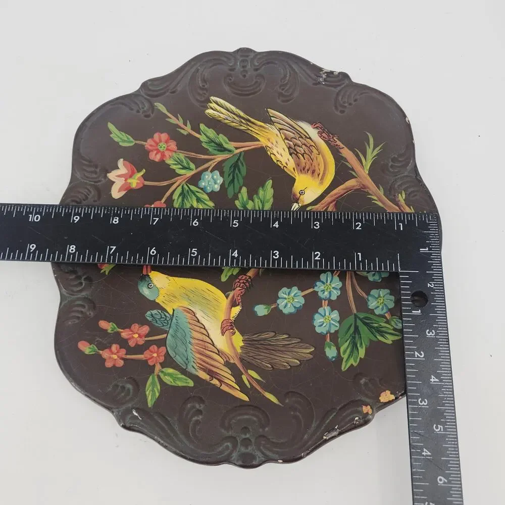 Vintage Handpainted Floral & Fauna Bird Tray Plate Ceramic Moody Cottagecore - Picture 4 of 9
